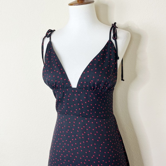 Reformation Talita Midi Dress Navy Blue and Red Tie Shoulders - Picture 7 of 15